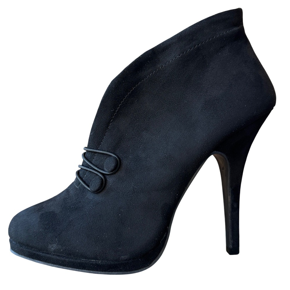 Black Faux Suede Witchy Goth Platform Stiletto Ankle Booties 8.5 Victorian Fall